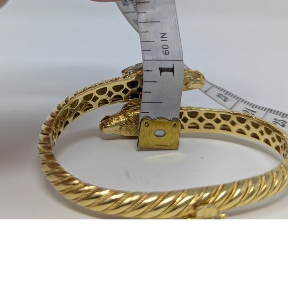 18K Gold Double Horse Head Diamond Ruby Bypass Bangle Bracelet Yellow Gold - Picture 13 of 16